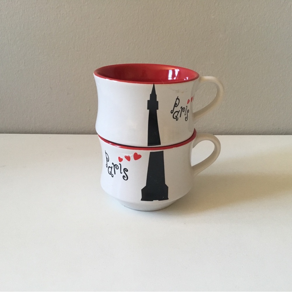 Stacking cup set - red inside with Paris and hearts on outside